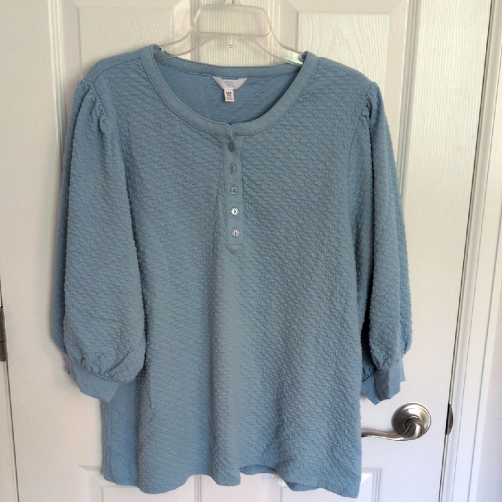 Time And Tru Quilted Light Blue 3/4 Sleeve Top - XXXL